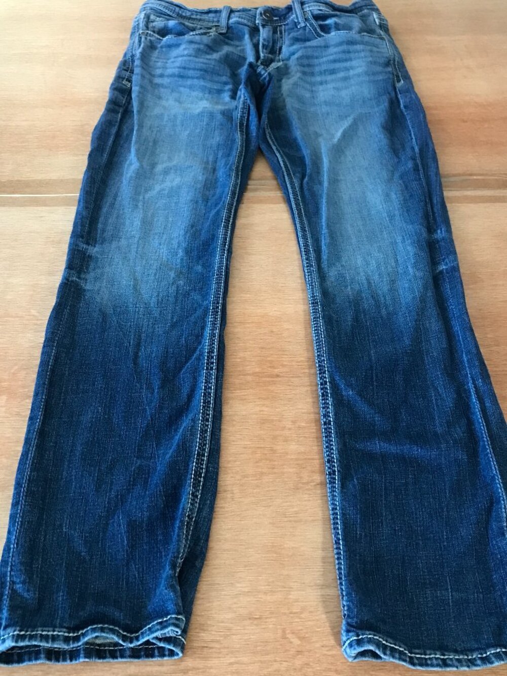 BKE Jake Straight Jeans Men 32x30 Blue Low Rise Dark Wash Thick Stitch Stretch